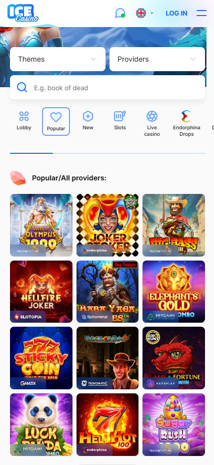 Popular games in the mobile version ice casino